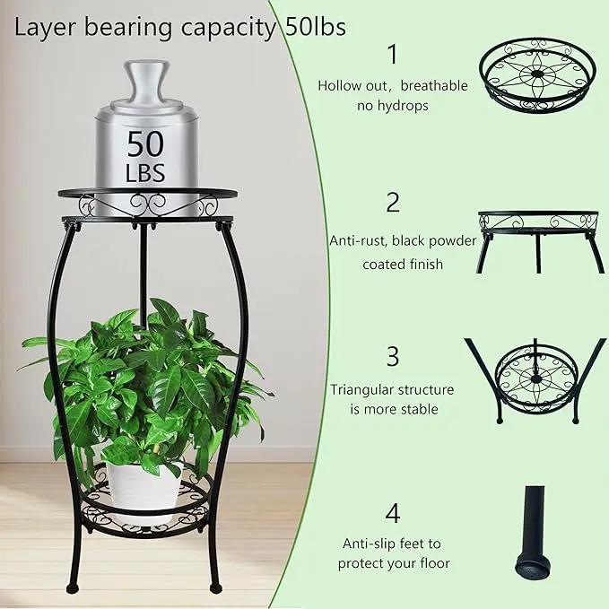 CASIMR 2Pack Plant Stand Indoor Outdoor, 2 Tier 26.6" Tall Metal Potted Holder Rack Multiple Flower Pot Stand Heavy Duty Plant Shelf Rustproof Iron Plant Round Supports Rack by GreenHaven Gardens