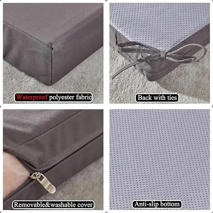 17 x 17 Inch Outdoor Seat Cushions for Patio Furniture with Non Slip and Ties Waterproof & UV Resistant Round Corner Outdoor Chair Cushions Replacement Set of 2, Gray by GreenHaven Gardens