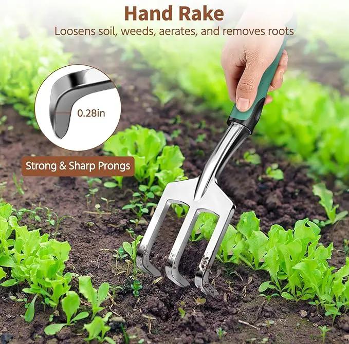 LASZOLA 3 Piece Garden Tool Set Include Hand Trowel Rake and Transplant Shovel for Women, Indoor Heavy Duty Small Spade Kit with Ergonomic Handle to Weed and Loosen, for Mom and Plant Beginner, Teal by GreenHaven Gardens