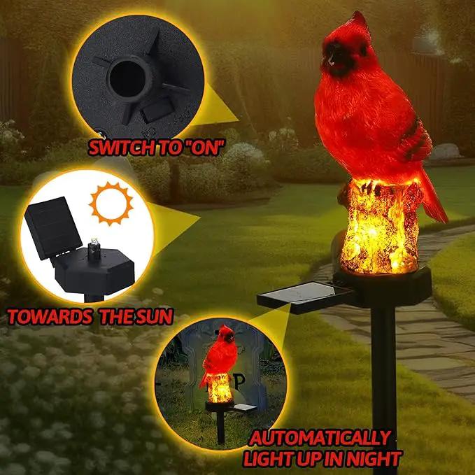 2 Pack Cardinal Solar Lights Cardinal Outdoor Decor Red Bird Solar Light Bird Figurine Garden Stake for Pathway Garden Lawn Yard Cemetery Decoration by GreenHaven Gardens