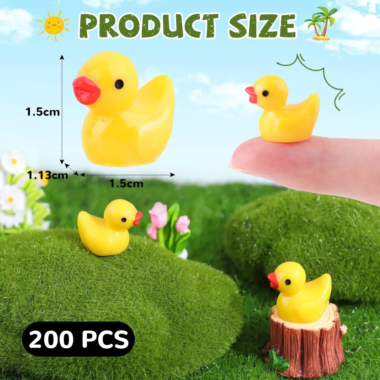 200PCS Mini Resin Animals Cute Yellow Tiny Ducks,Miniature Duck Figures to Hide,Little Animal Toys Small Figurines Bulk for Topper Desk Garden Dollhouse Landscape Aquarium Ornaments DIY Crafts & Decor by GreenHaven Gardens