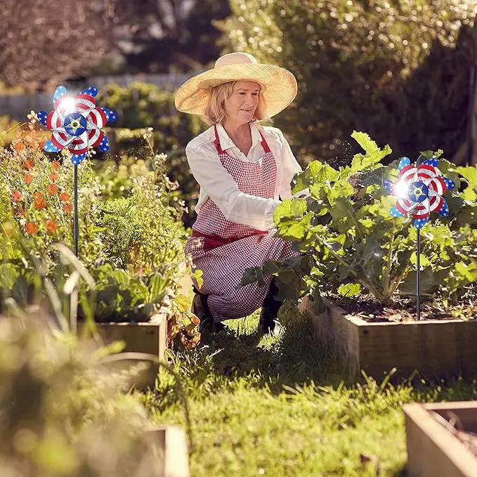 BATTIFE 10 Packs Patriotic Sparkly Reflective Pinwheels for Yard and Garden, American Flags Blinding Birds Pin Wheel Scare Birds & Animal Away, Wind Spinner for 4th of July by GreenHaven Gardens