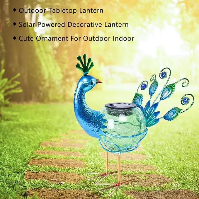 Solar Lantern Outdoor Decorative Waterproof LED Solar Lights Peacock Tabletop Lamp for Outdoor Patio Garden by GreenHaven Gardens