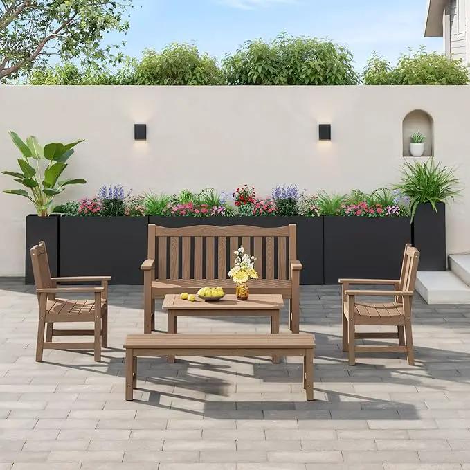 Stoog 38" Metal Tall Rectangular Planters Set of 2 - All-Weather Planter Box for Indoor/Outdoor Use, with Removable Insert Shelf, for Plants, Flowers, Garden, Black by GreenHaven Gardens