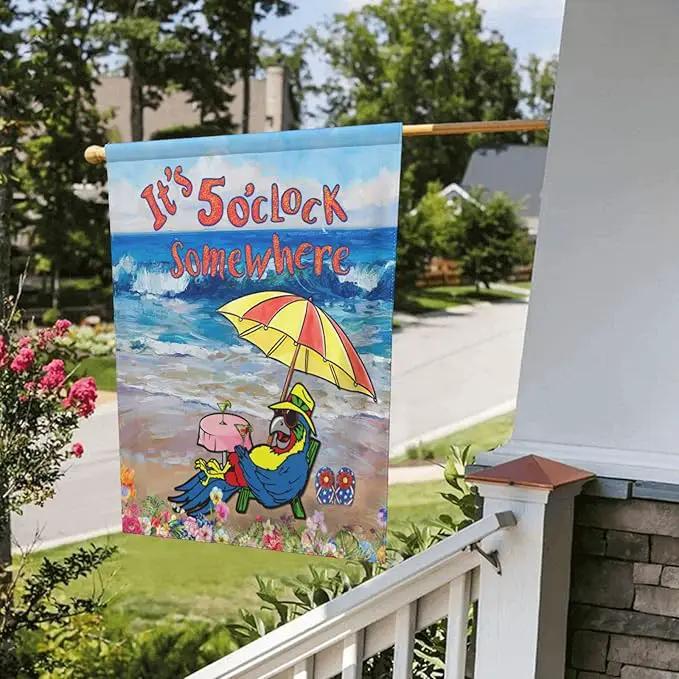 It'S 5 O'Clock Somewhere Garden Flag 28x40 Inch Outdoor Decoration Banner Spring Summer Tropical Beach House Flags Yard Farmhouse Garden Deco Indoor Sign, Colour 1-1 by GreenHaven Gardens