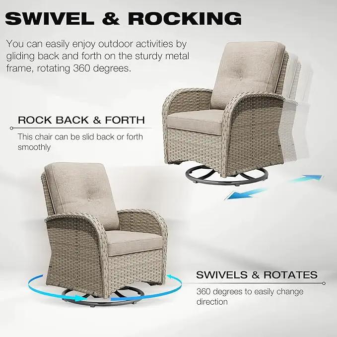 Joyside Outdoor Swivel Rocker Chairs, 3 Piece Wicker Patio Set with Thick Cushion and Side Table, Rattan Patio Swivel Rocking Chairs for Porch, Deck Use (Natural/Beige, 3 PCS) by GreenHaven Gardens