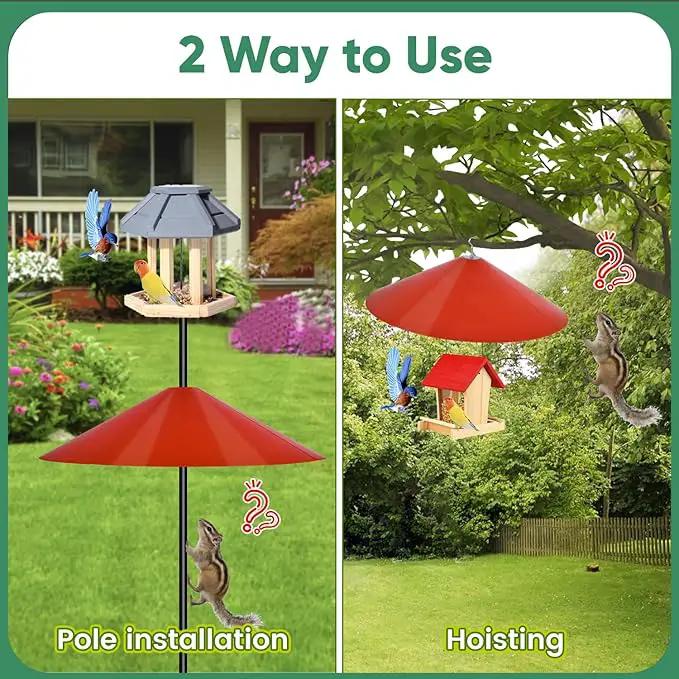 24-inch Large Squirrel Proof Bird Feeders for Outside Hanging, Outdoor Squirrel Baffles for Bird Feeders Pole, Red Color by GreenHaven Gardens