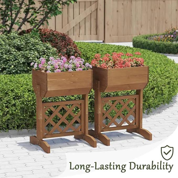 Raised Garden Bed, Standing Vertical Horticulture Planter Box for Backyard, Patio, Balcony, Planter for Flowers Herbs Vegetables for Indoor & Outdoo Decor with Trellis (Brown) by GreenHaven Gardens