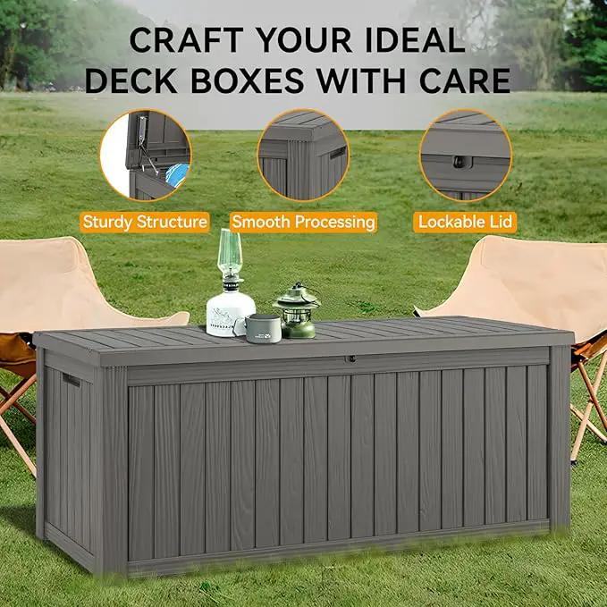 NUNU LAB 180 Gallon Outdoor Storage Box,Large Resin Sturdy Deck Box, Backyard Outside Storage Box Waterproof with Double Wall Panels,Package Delivery Garden Hose Storage Bin Outdoor Tool,Grey by GreenHaven Gardens