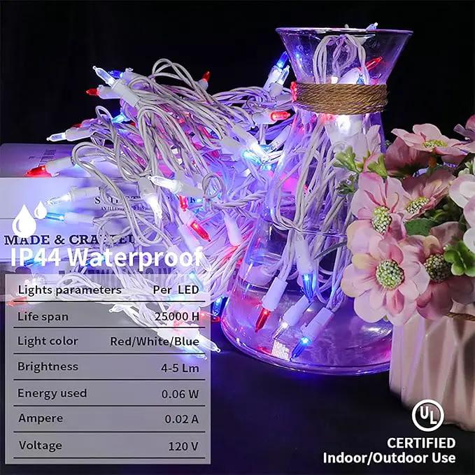 MULTI-SPARKING Red White and Blue LED Christmas Lights - 100 Count 4th of July Patriotic String Lights for Tree, Party, Independence Day Decorations, 33 Feet White Wire, UL Certified, Connectable by GreenHaven Gardens