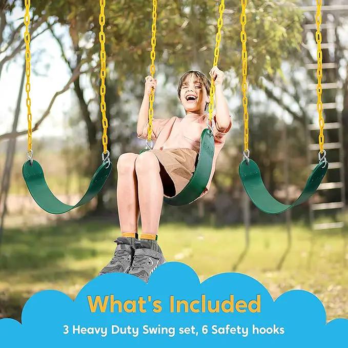 TURFEE 3 Pack Green Swing Seats Heavy Duty with 66" Chain, Swing Set Accessories Replacement with Snap Hooks for Kids Outdoor Play Playground, Trees, Backyard (Limit 300lb) by GreenHaven Gardens