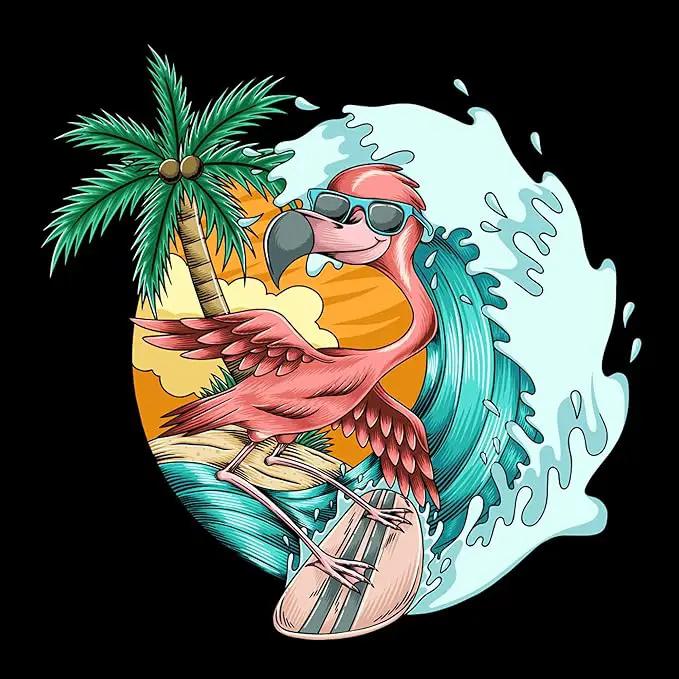 Pink Flamingos for Yard-Garden Statues Solar Outdoor Decor - Surfing Hawaii Beach Yard Art Light up Sea Wave Decor for Patio Lawn Yard