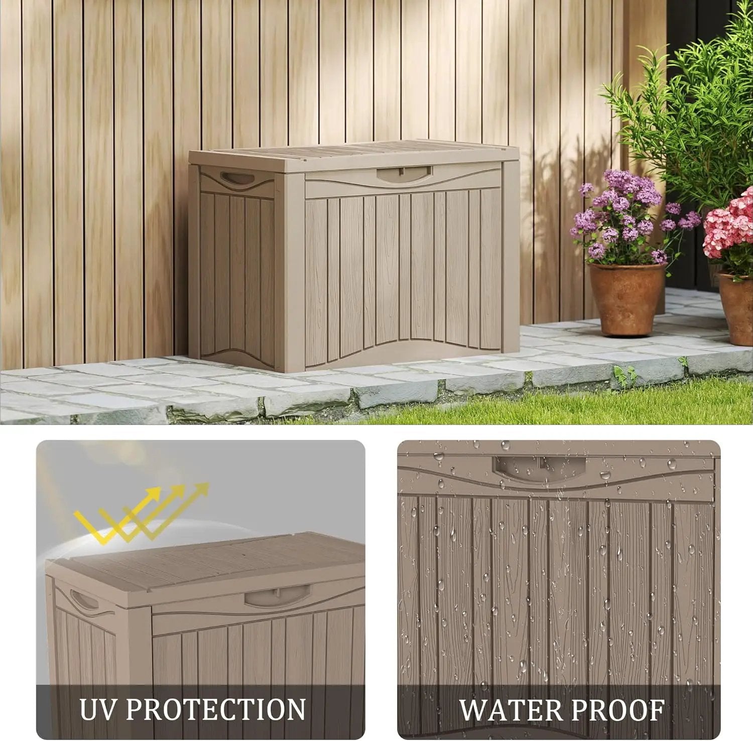 50 Gallon Plus Waterproof Outdoor Storage Bin Resin Deck Box for Patio, Poolside, and Garden, Lockable & UV-Resistant, Ideal for Small Spaces, Grey by GreenHaven Gardens