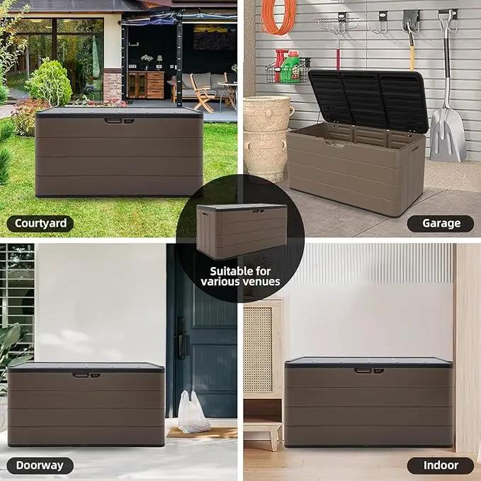 Premium Pro Edition 100 Gallon Lockable Resin Deck Box, Waterproof & UV-Resistant Outdoor Storage Box for Outdoor Cushion Storage, Garden Tools & Pool Accessories Storage, Brown by GreenHaven Gardens
