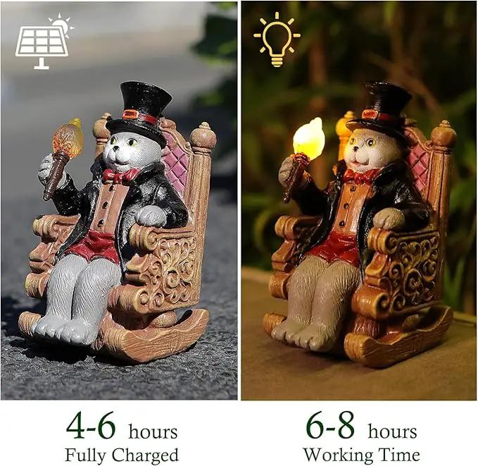 Solar Cat Garden Statues for Outside: Home Valentine Decor with Magic Wand Lights Cat Clearance Garden Sculpture for Yard Art Lawn Ornaments Porch Patio Balcony, Birthday Gifts for Mom Grandma Women by GreenHaven Gardens