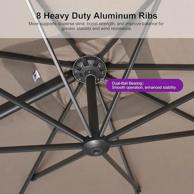 PURPLE LEAF 10' X 13' Patio Umbrella Large Rectangle Outdoor Aluminum Cantilever Umbrella with 3-Year Fade Resistance Recycled Fabric and 360-degree Rotation for Deck Pool Garden, Ash Mocha by GreenHaven Gardens