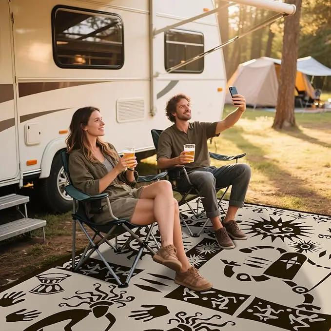 WILDROOTS 5x8 Feet Plastic Tribal Outdoor Rug, Stain Resistant Waterproof Reversible Outdoor Patio Rug, Fade Resistant Camping Rug (Ivory Beige) by GreenHaven Gardens