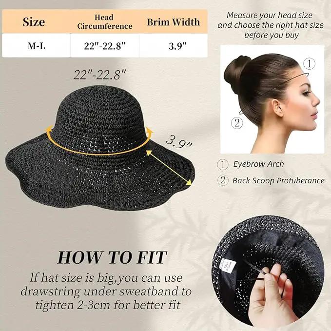 Floppy Big Beach Straw Hats for Women Foldable Summer Wide Brim Packable Sun Hat Womens Travel Straw Fedora Hat by GreenHaven Gardens