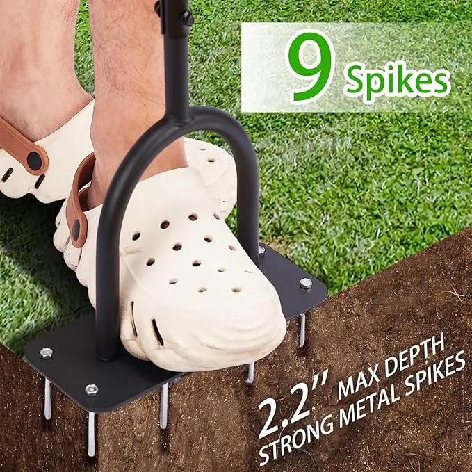 9-Spike Lawn Aerator Tool, Spike Metal Manual Dethatching Soil Aerating Lawn with, Grass Aerator Garden Tools, Durable U-Shape Steel Structure, Super Easy Installation, 39.4'' by GreenHaven Gardens