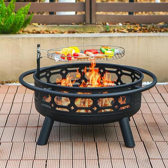 36 Inch Fire Pit, Outdoor Wood Burning Firepit with Removable Grill & Poker, Heavy Duty Metal Round Fireplace,2 in 1 Large Bonfire for Outside,BBQ,Yard,Patio by GreenHaven Gardens