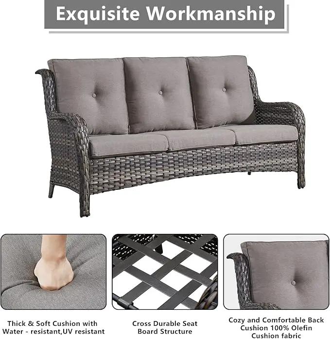 Outdoor Wicker Patio Furniture Set - 6 Piece Rattan Patio Conversation Set with 2 Rocking Swivel Chairs,2 Ottomans,1 Sofa and 1 Side Table for Porch Deck Backyard Garden(Mixed Grey/Grey) by GreenHaven Gardens