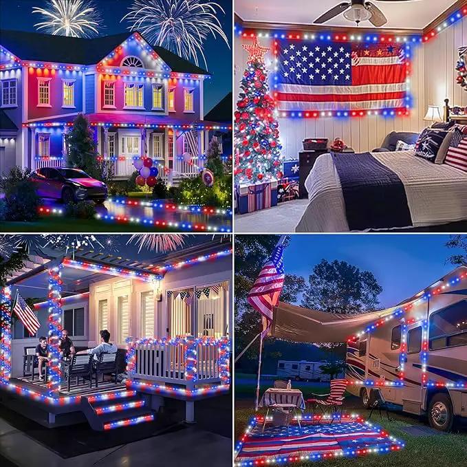 100ft LED Rope Lights Outdoor, 720 LED Connectable & Flexible Tube Lights with 8 Modes, Waterproof LED Rope Lighting for Independence Flag Day, Memorial Day, Outdoor,Indoor Decor (Red & White & Blue) by GreenHaven Gardens