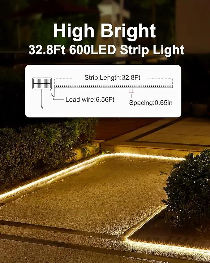 LUHLEE Solar LED Strip Lights Outdoor,Brighter 600 LED 32.8FT Solar String Lights Outdoor with Remote,8 Lighting Modes Auto ON/Off Rope Lights for Outside,Deck,Steps,Christmas Decor Lighting by GreenHaven Gardens