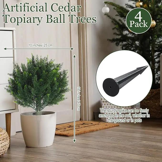 Yunlly 4 Pcs Artificial Cedar Topiary Ball Fake Tree 18" Bush Front Porch Decor Artificial Shrubs for Outdoors Faux Cypress with Ground Spike, Evergreen Plants for Indoor Garden Patio, UV Resistance by GreenHaven Gardens