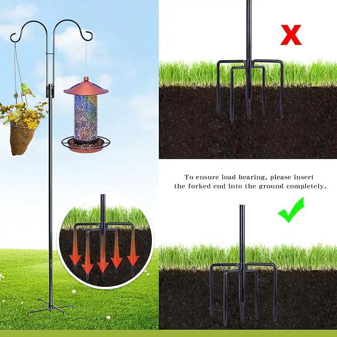 XDW-GIFTS Double Shepherds Hooks for Outdoor, 2-Pack Heavy Duty Garden Pole for Hanging Bird Feeder, Plant Baskets, Solar Light Lanterns, Garden Plant Hanger Stands with 5 Base Prongs by GreenHaven Gardens