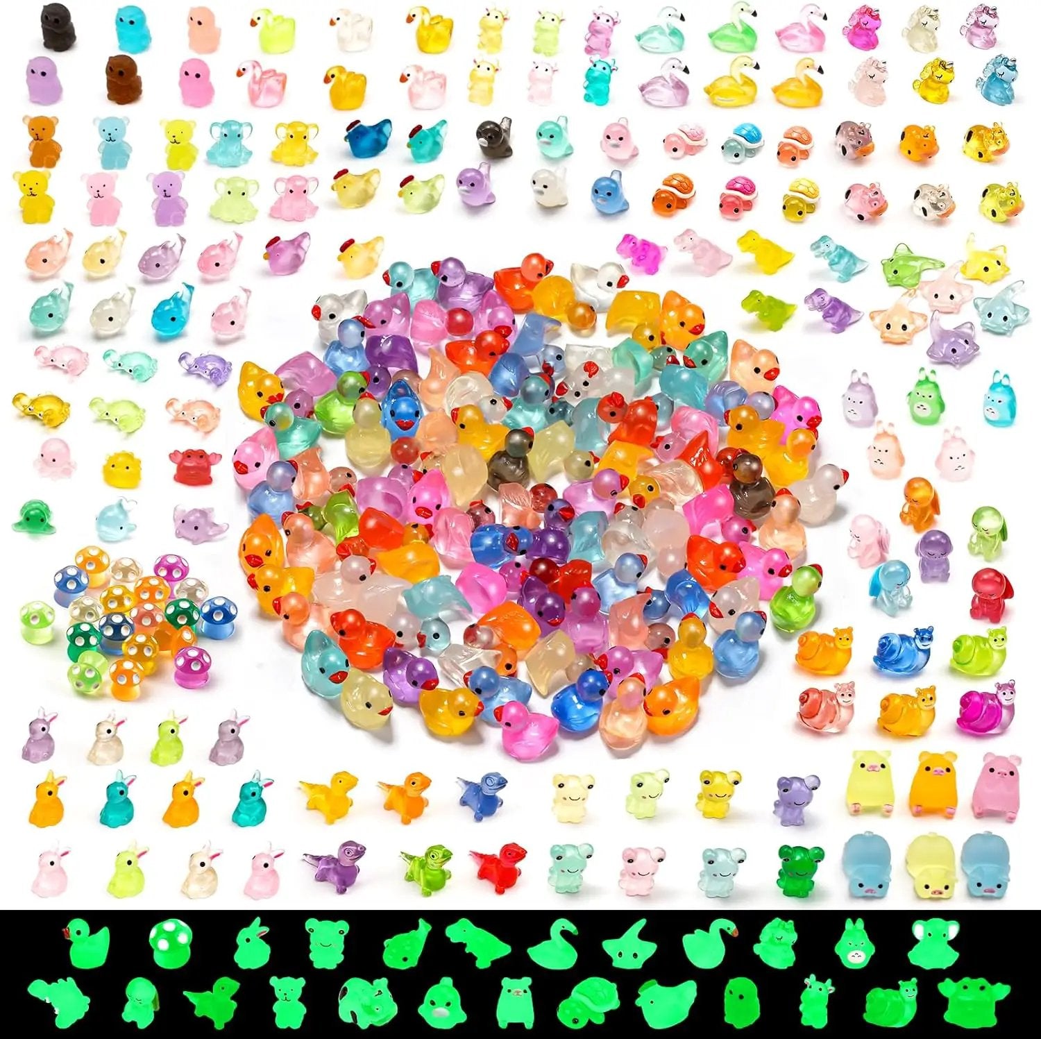 300 Pcs Luminous Mini Resin Animal in The Dark Mini Resin Figurines with 25 Styles Duck Frog Rabbit Owl Mushroom Shapes for Fairy Garden Accessories Micro Landscape Bonsai Aquarium Outdoor Decor by GreenHaven Gardens