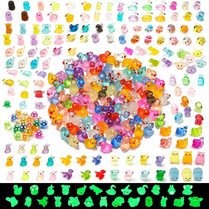300 Pcs Luminous Mini Resin Animal in The Dark Mini Resin Figurines with 25 Styles Duck Frog Rabbit Owl Mushroom Shapes for Fairy Garden Accessories Micro Landscape Bonsai Aquarium Outdoor Decor by GreenHaven Gardens