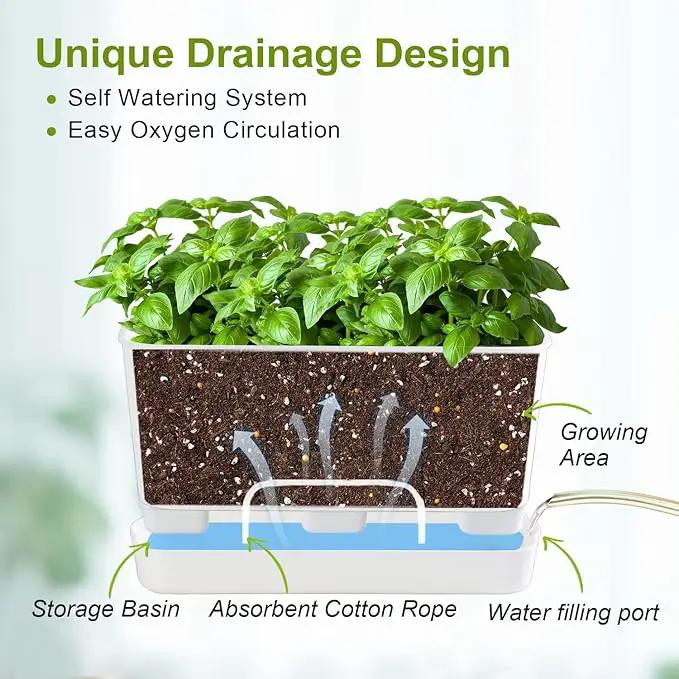 Herb Garden Planter Indoor Kit Self Watering Pots for Indoor/Outdoor Plants 2 Packs Windowsill Plant Pots with Drainage and Tray, Window Pot for Indoor Plants by GreenHaven Gardens