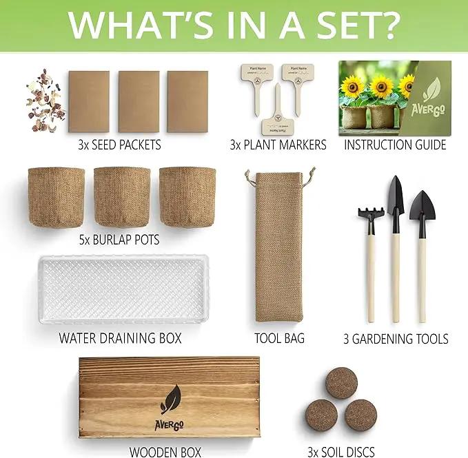 Sunflower, Marigold & Zinnia Flower Seeds Growing Kit – Complete Indoor & Outdoor Kit with Seeds for Planting, Planters, Soil, Tools, Instructions – Ideal for Gift Giving by GreenHaven Gardens