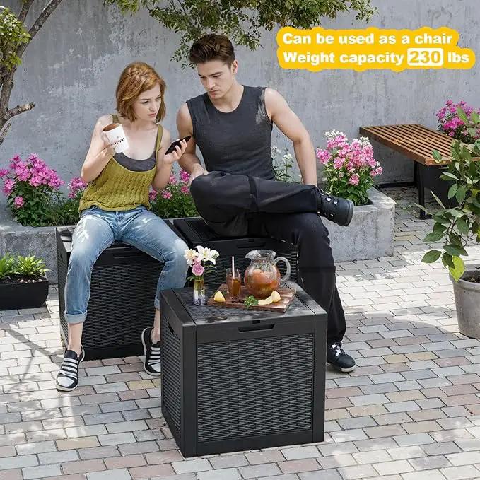 30 Gallon Wicker Pattern Resin Deck Box, Lockable Patio Outdoor Storage Box for Furniture, Garden Tools and Tools Storage, Waterproof Outside Storage Box - Black Rattan by GreenHaven Gardens
