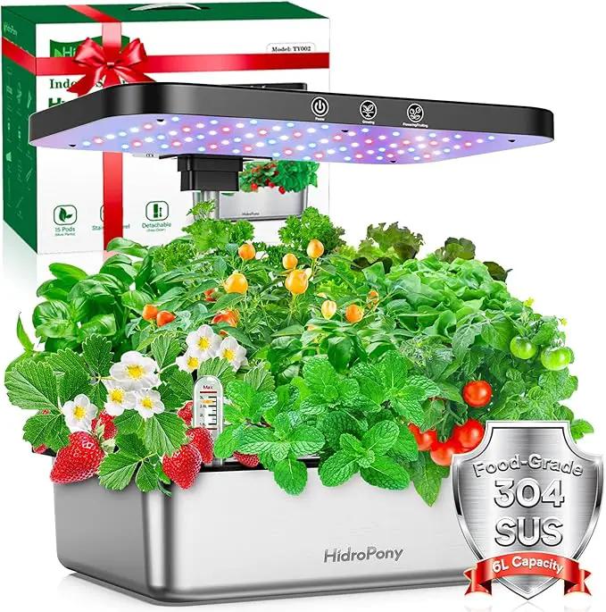 Hydroponics Growing System Indoor Garden - Herb Garden with Grow Light, 15 Pods Stainless Steel Indoor Garden Kit, Auto Timer, Gardening Gift for All Ages by GreenHaven Gardens