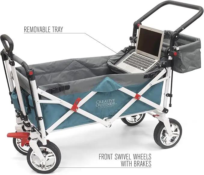 Creative Outdoor Wagon for Kids Push Pull Collapsible Stroller Folding Cart | Silver Series | Beach Park Garden & Tailgate | Teal by GreenHaven Gardens