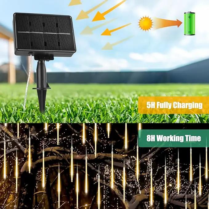 Solar Meteor Shower Lights Outdoor - 576 LED Rain Drop Lights with 16 Tubes, 16 Inches - Solar Powered Christmas Decorations for Tree Bushes Holiday Party Christmas Decor, Warm White by GreenHaven Gardens