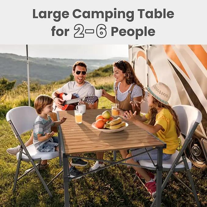 Large 46.4" Camping Table for 2-6 People - 220lbs Capacity Heavy Duty Foldable Outdoor Table with Aluminum Roll-Up Top & Carry Bag, Portable Picnic Desk for BBQ, Tailgating, Backyard (Natural) by GreenHaven Gardens