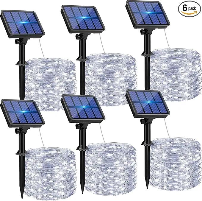 6-Pack Solar String Lights Outdoor, 480LED 198FT Solar Fairy Lights Waterproof 8 Modes Copper Wire Solar Powered Twinkle Lights for Outside Garden Patio Tree Christmas Wedding Party Decor (Cool White) by GreenHaven Gardens