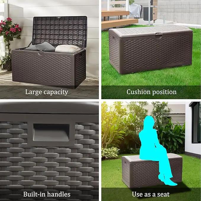 80 Plus Gallon Outdoor Storage Box, Waterproof Resin Deck Box Outdoor Storage Bin for Patio, Poolside, and Garden, Lockable & UV-Resistant, Ideal for Small Spaces, Brown by GreenHaven Gardens