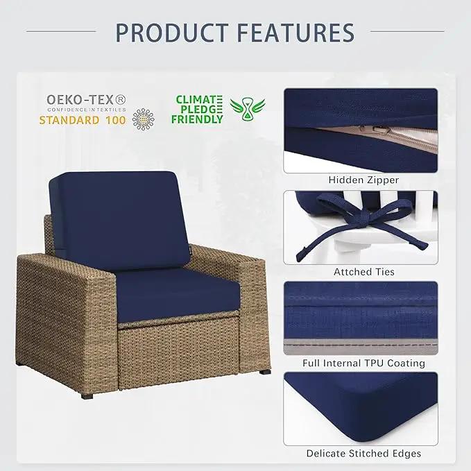 Favoyard Outdoor Deep Seat Cushion Set, 24 x 24 Inch Rainproof & 3-Year Fade Resistant Patio Furniture Cushions, Removable Seat Bottom & Back Cushion Covers with Ties for Chair, Sofa, Couch, Blue by GreenHaven Gardens