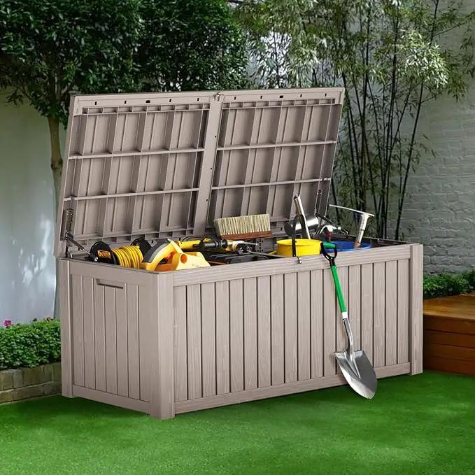 180 Gallon Resin Deck Box, Waterproof Outdoor Storage Bin for Patio Furniture, Pool Accessories, and Garden Tools, Lockable & UV-Resistant, Grey by GreenHaven Gardens