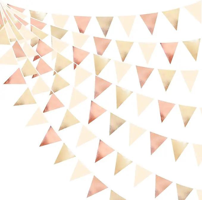 Rose Gold Champagne Gold Beige Party Decorations Metallic Fabric Triangle Flag Pennant Banner Garland Bunting for Engagement Bridal Shower Wedding Birthday Baby Shower Graduation Decoration Supplies by GreenHaven Gardens