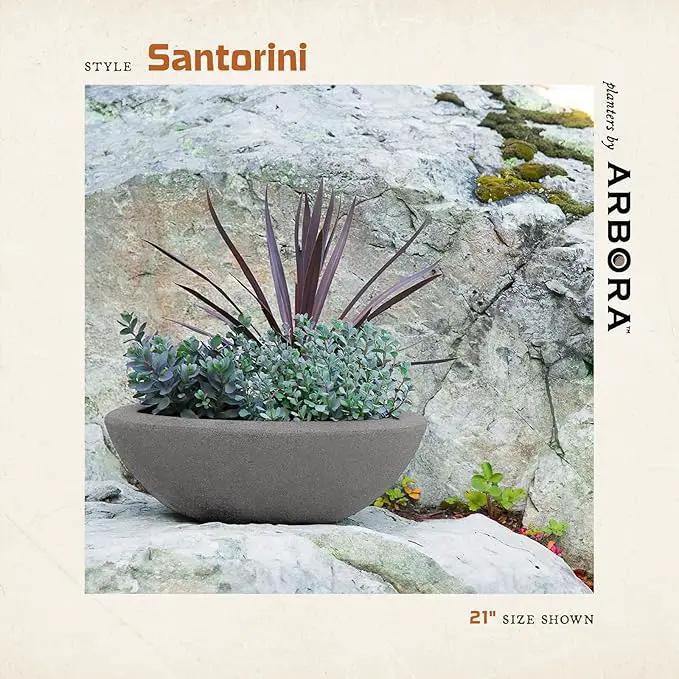 ARBORA 26" Santorini Bowl 2-Pack with Stone Blend Concrete Gray Finish - Polyresin Indoor and Outdoor Planters, Durable, Weatherproof, Lightweight, Large Plant Pots for Patio, Garden, Deck, Entryway by GreenHaven Gardens