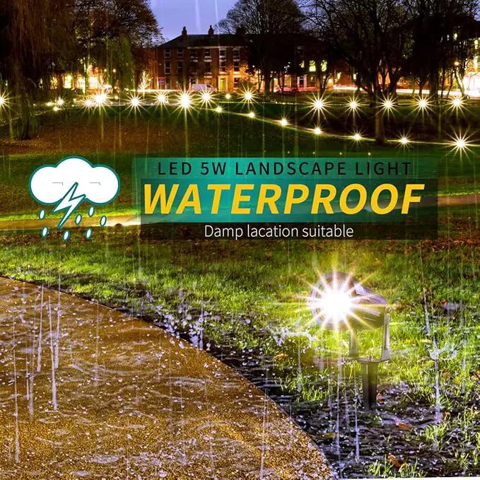 LED Landscape Lights,5W 120V AC Outdoor Pathway Garden Yard Spotlight,IP65 Waterproof Garden Flood Light,Outdoor Spotlight with Stake,UL Cord 5-ft with Plug (Pack of 4, Daylight White) by GreenHaven Gardens