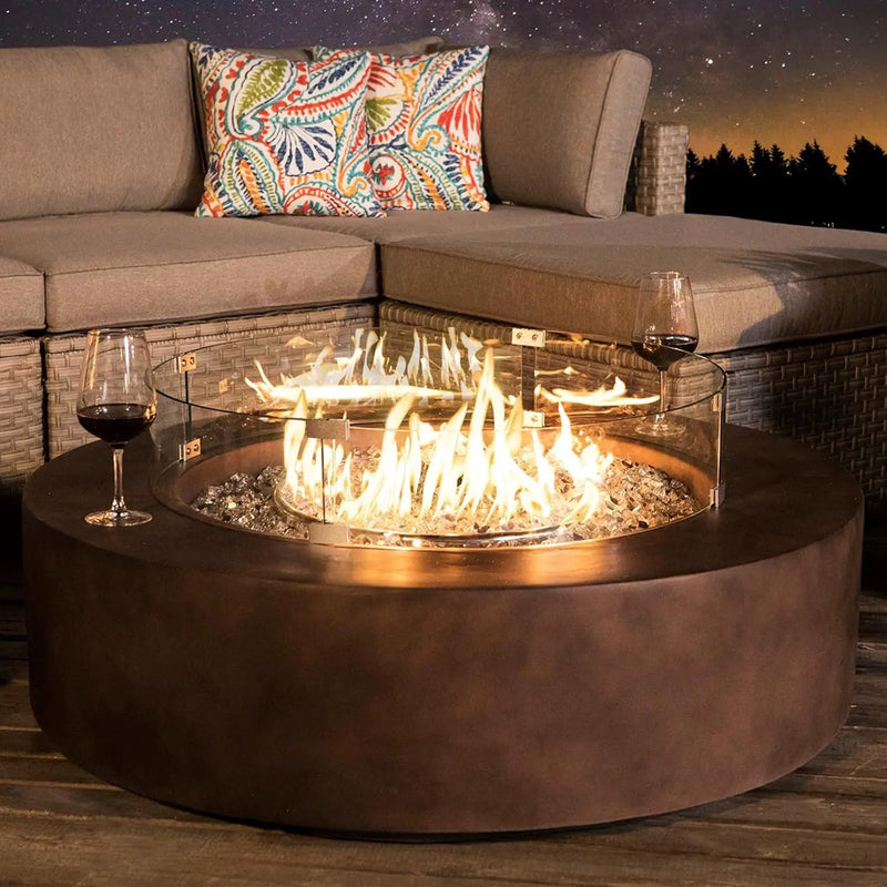 COSIEST Outdoor Propane Fire Pit Coffee Table w Bronze 42 inch Round Base Patio Heater, CSA Certified, 50,000 BTU Stainless Steel Burner, Wind Guard, Transparent Gray Fire Glass, Waterproof Cover by GreenHaven Gardens