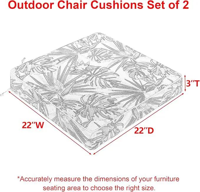 Favoyard Outdoor Chair Cushion 22 x 22 x 3 In Waterproof Pattern Fade Resistant Cushions for Patio Furniture with Removable Cover Attach Straps 28D Foam Insert Cushions Pads for Seat Sofa Couch 2 Pack by GreenHaven Gardens
