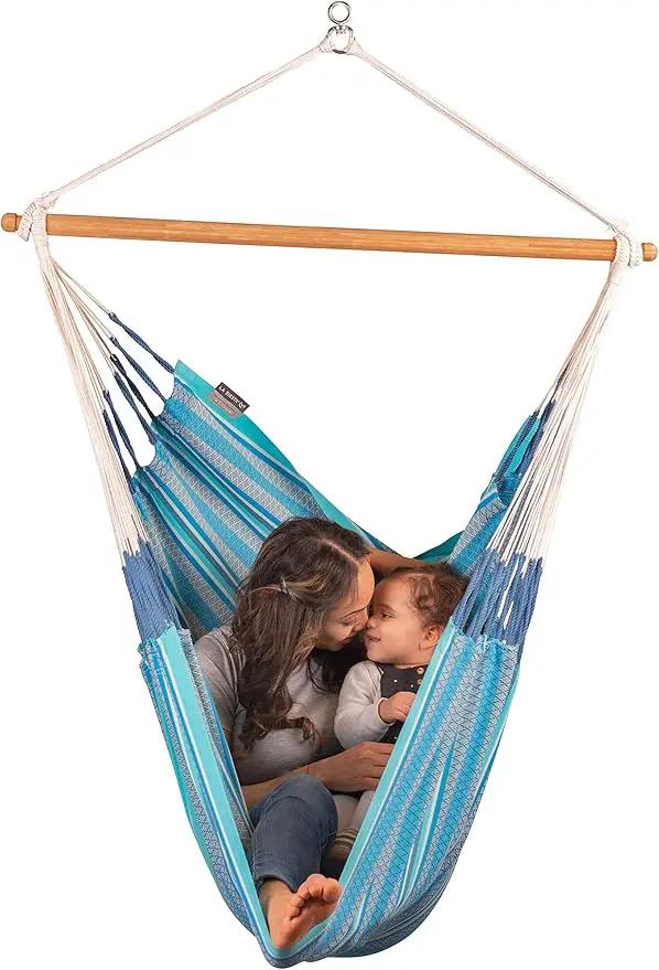 La Siesta® Large Comfort Habana Cotton Hanging Hammock Chair, Indoor Outdoor Hammock Swing Chair, Boho Hanging Chair Bedroom Patio, Max 285 Lbs, Azure by GreenHaven Gardens