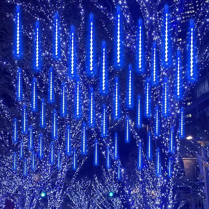 YIQU 2-Pack Extendable Christmas Lights Outdoor,16 Tubes 384 led Meteor Shower Rain Lights Led Falling Icicle Lights Perfect for Christmas Holiday Party Home Patio Outdoor Decorations(Blue) by GreenHaven Gardens