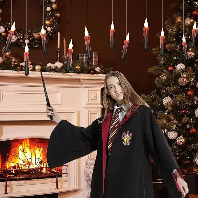 12pcs Floating Candles with Wand, Magic Hanging Candles, Flameless Candles with Magic Wand Remote, Battery Operated Hanging Window Candle, 6.1" LED Electric Candles for Christmas Halloween Decorations by GreenHaven Gardens